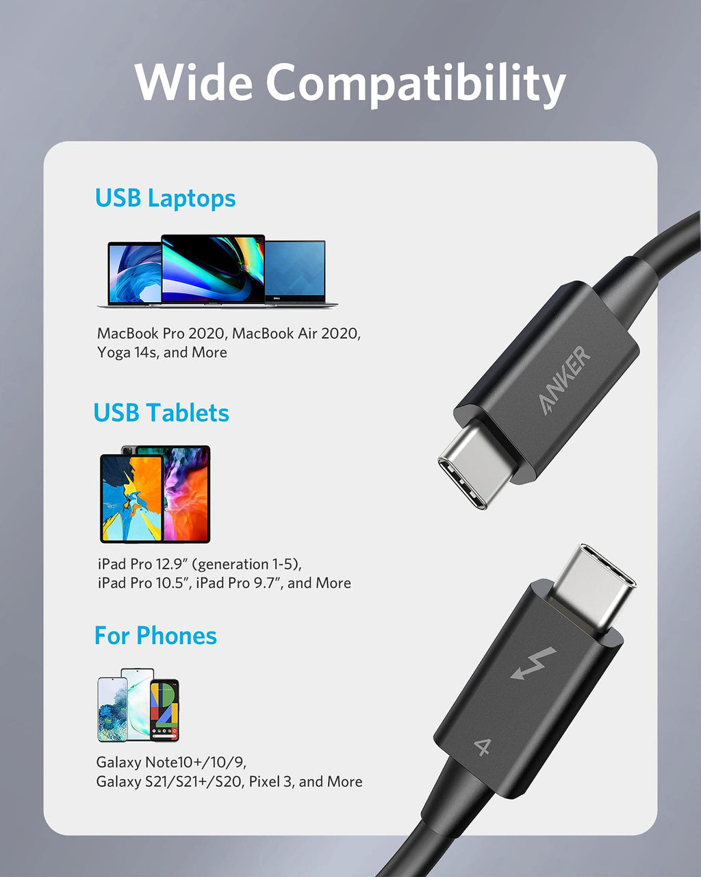 Refurbished USB-C to USB-C Thunderbolt 4 100W Cable (2.3 ft) M3