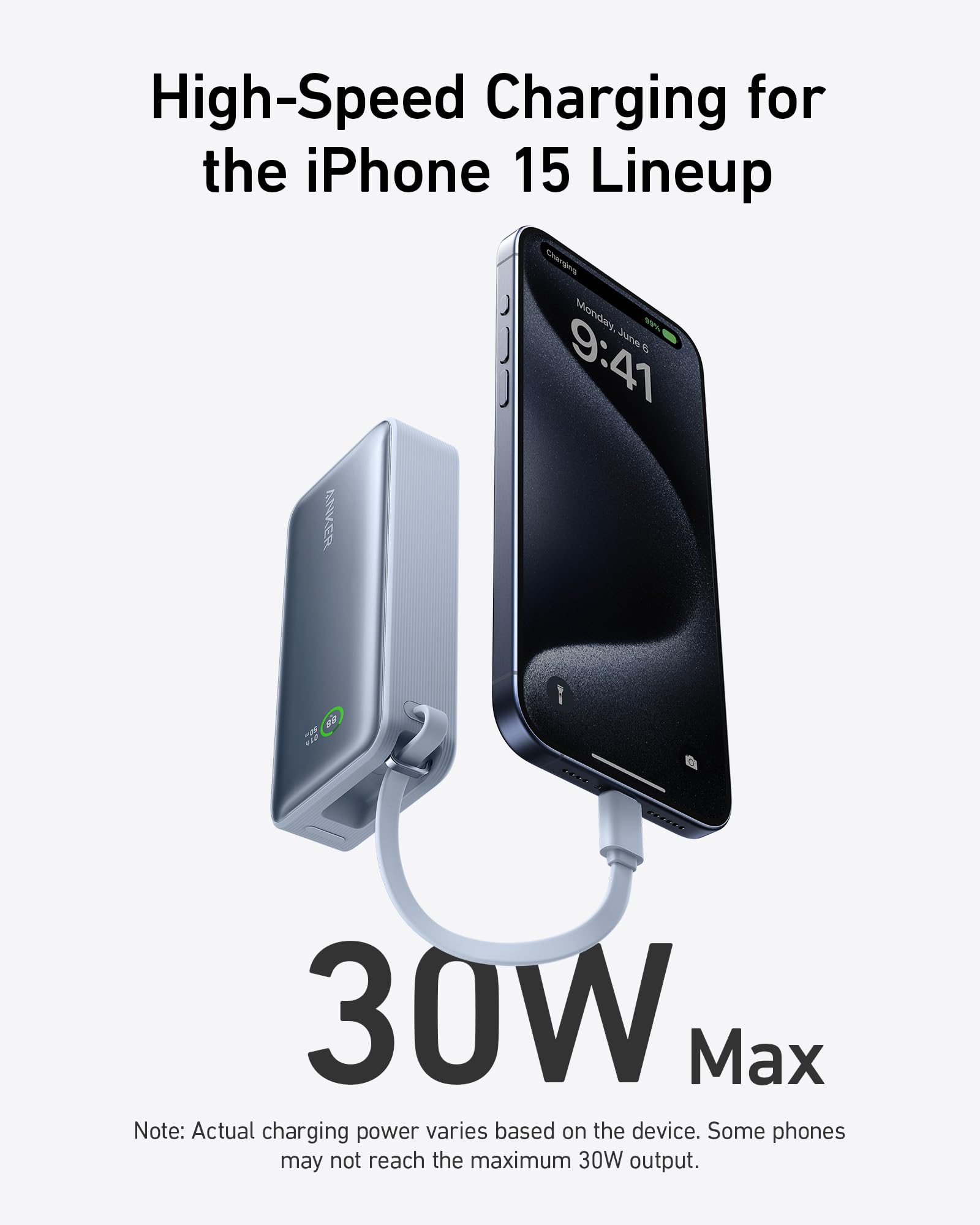 Nano Power Bank (30W, Built-In USB-C Cable) T7